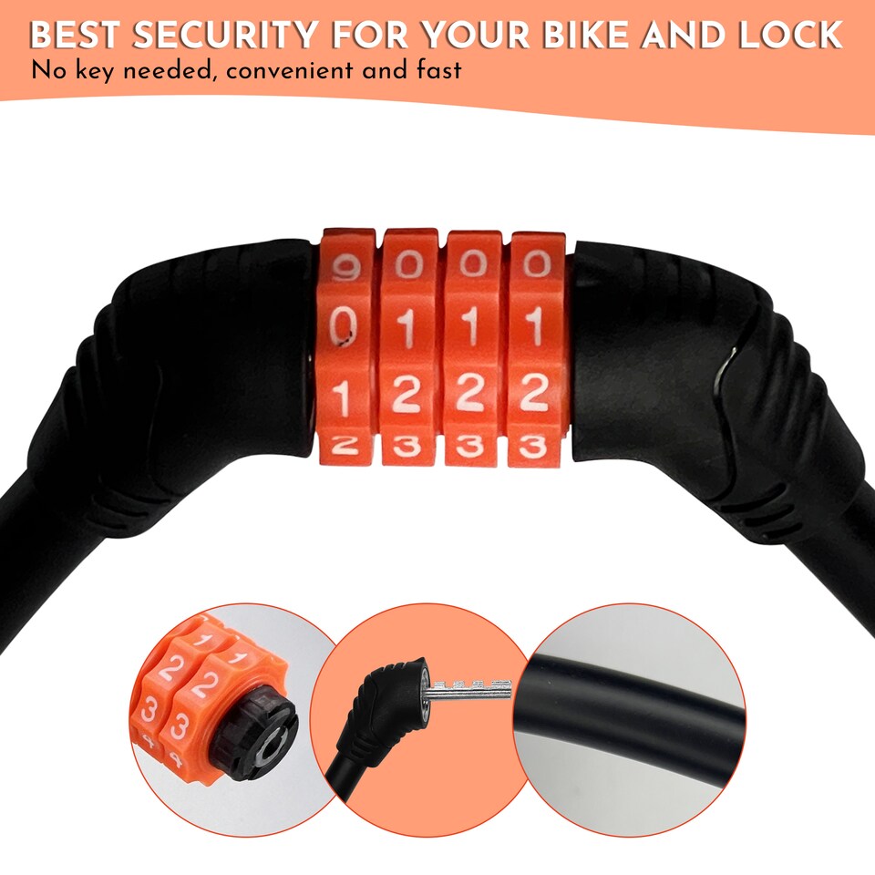 image 1 of 4 Digit Combination Heavy-Duty Cable Lock, Push Lock - 65cm