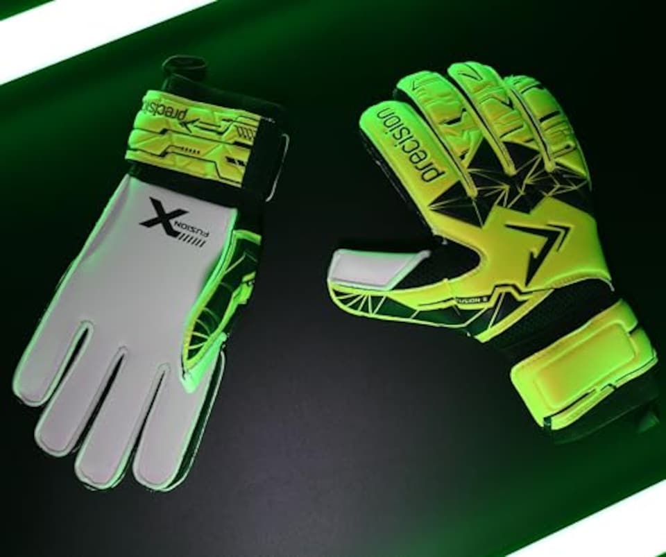 image 1 of Precision Training Fusion X Flat Cut Essential Football Adult's Goalkeeper Gloves, Fluo Yellow, 8