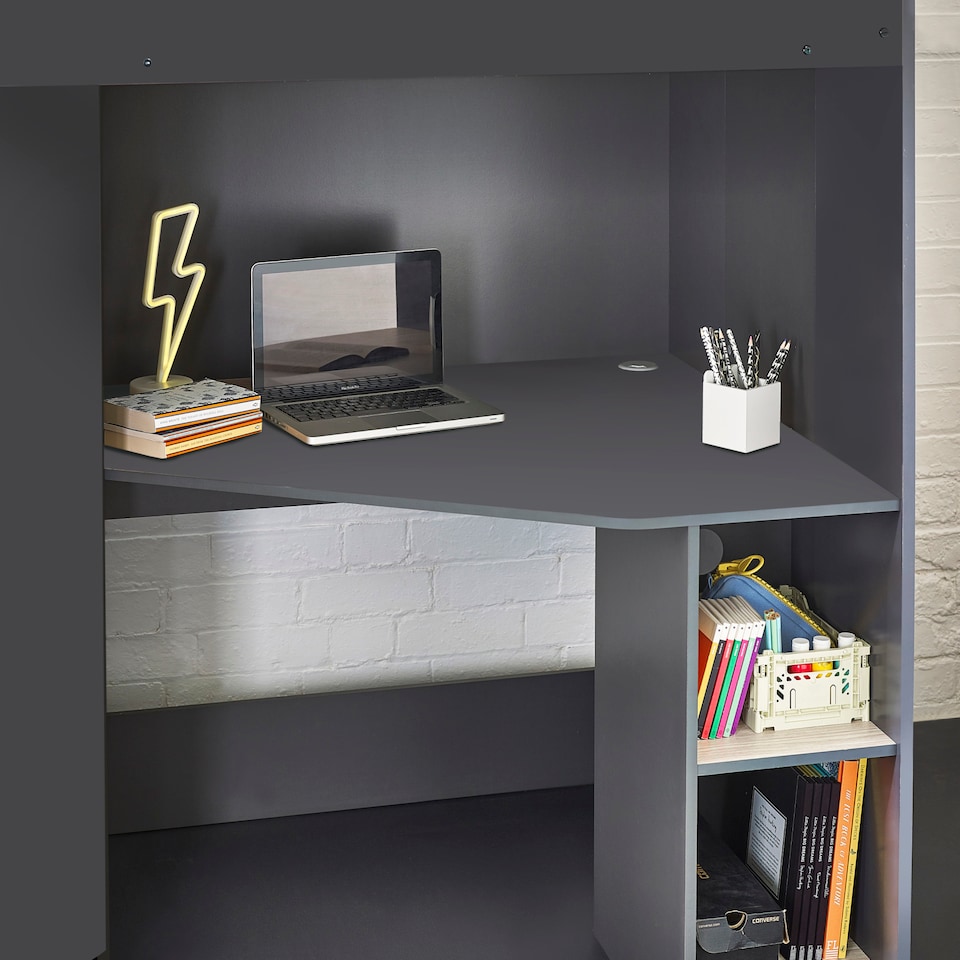 image 1 of Hercules 90cm Single Anthracite Black Highsleeper Loft Bed with Desk