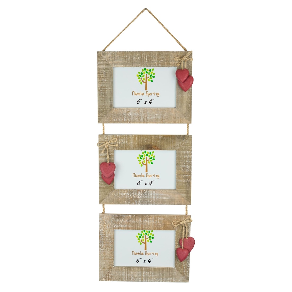 image 1 of Nicola Spring Rustic Red Hearts Hanging 3 Photo Frame - 6 x 4" - Natural