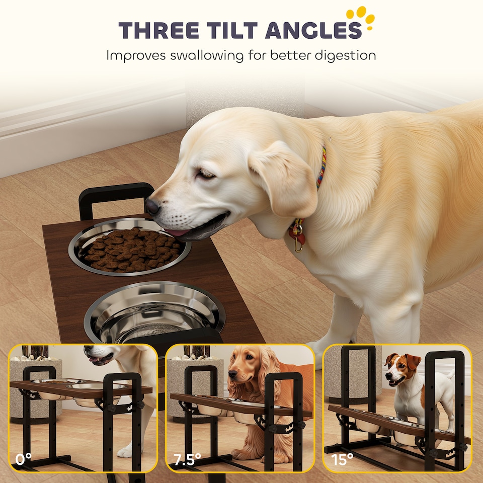 image 1 of PawHut Raised Dog Bowls with 4 Heights Adjustable and 3 Adjustable Angles