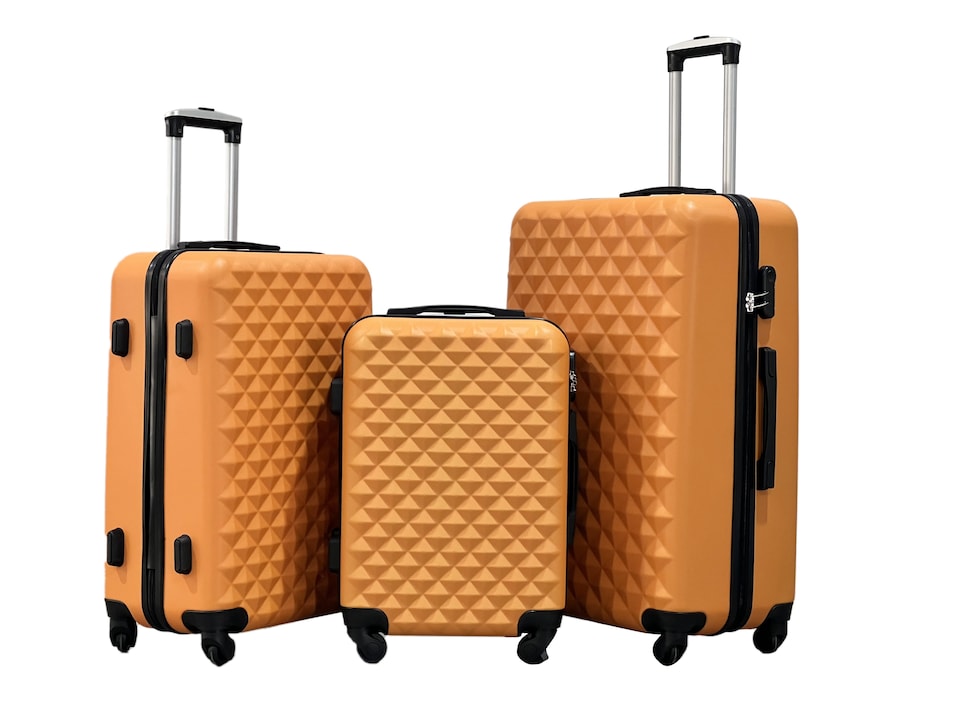 image 1 of Groundlevel 3pc ABS 4 Wheel Hard Shell Diamond Travel Luggage Trolley Set | Orange | Orange