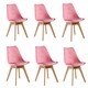 image 1 of Set of 6 Scandinavian Dining Chairs with Leather Cushions Solid Wood Legs Pink