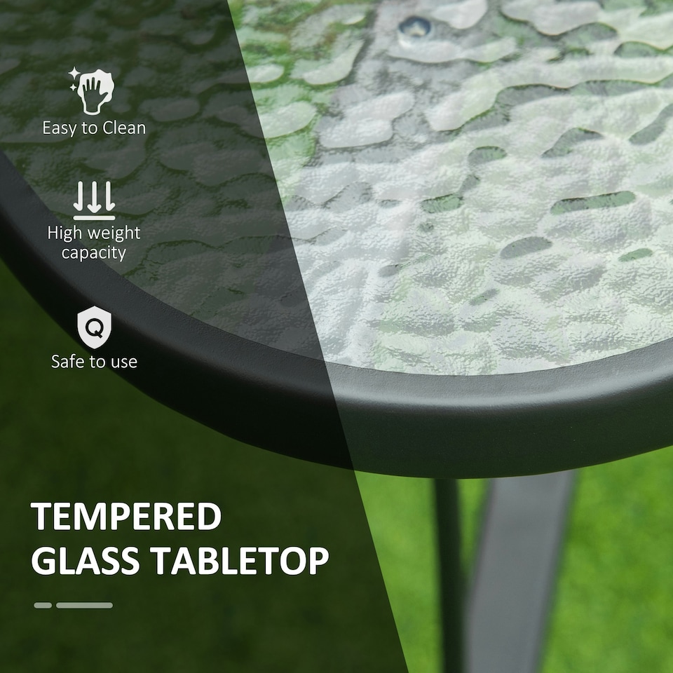 image 1 of Outsunny 106.5cm Square Patio Dining Table with Parasol Hole, Glass Top