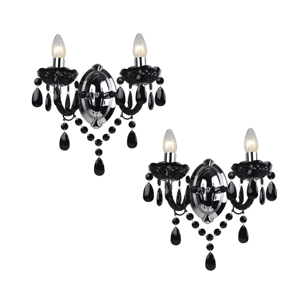 image 1 of Set of 2 Black Acrylic and Chrome Marie Therese Style 2 x 40W Wall Light | Black | Chrome | 2