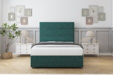 Sloomy Texas Emerald Plush Divan Bed With Mattress 2 Drawers Footend With 26" Strutted Headboard 4'6 Double | Green | Emerald | Double | 1