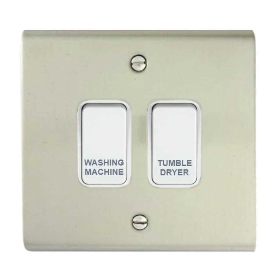 Deta Kitchen Grid Switch Stainless Steel / White Switches - 2 Gang