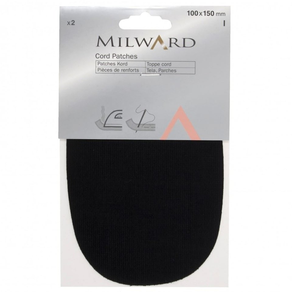 Milward Black Iron On Cord Patches for Dressmaking - each