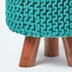 image 4 of Homescapes Teal Green Tall Cotton Knitted Footstool on Legs