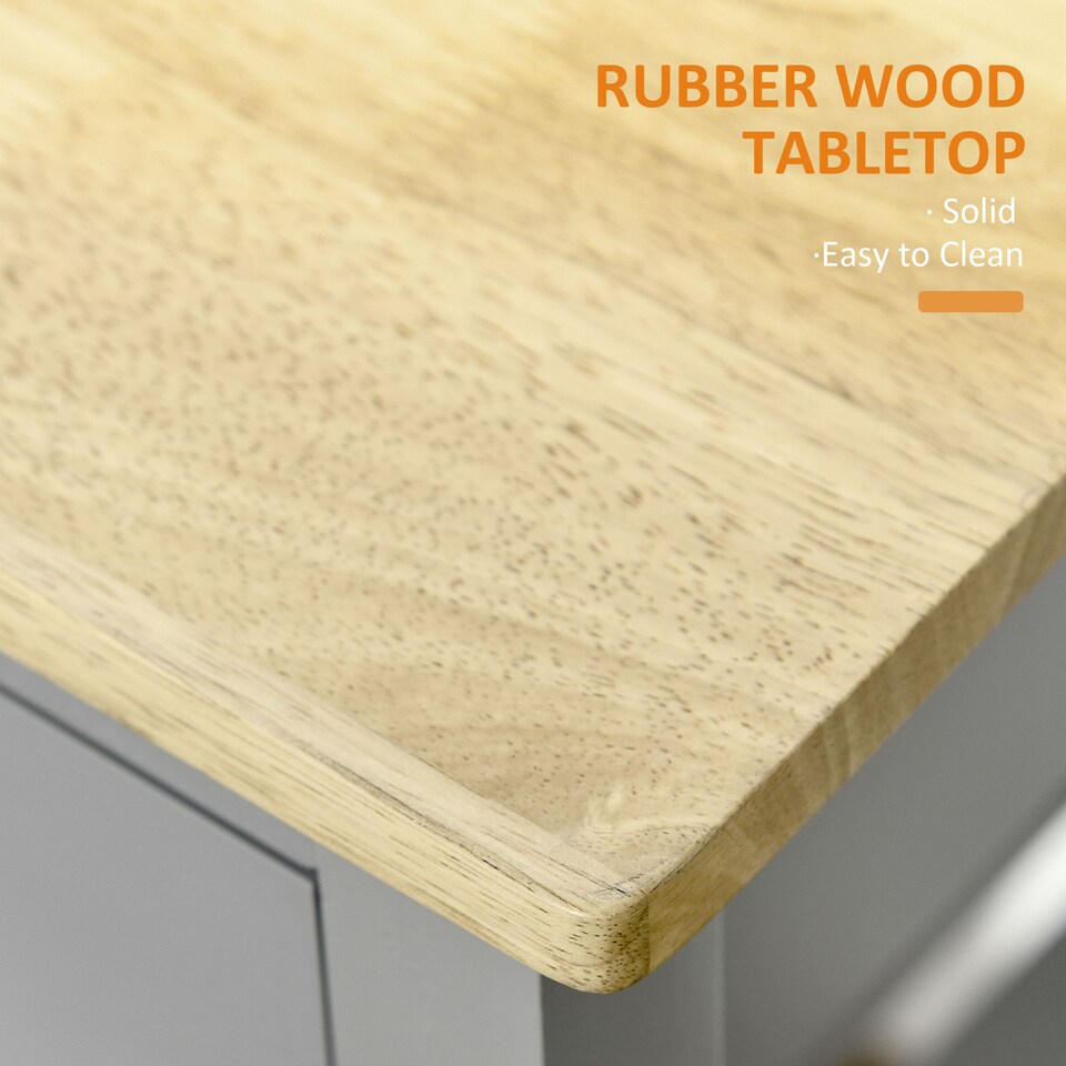 image 1 of HOMCOM Kitchen Trolley Utility Cart on Wheels with Rubberwood Worktop, Towel Rack, Storage Shelves & Drawer for Dining Room, Grey