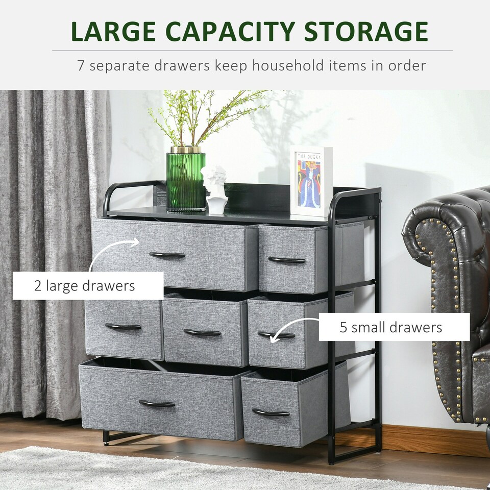image 1 of HOMCOM 3-Tier Fabric Bedroom Dresser with 7 Foldable Drawers, Grey Grey