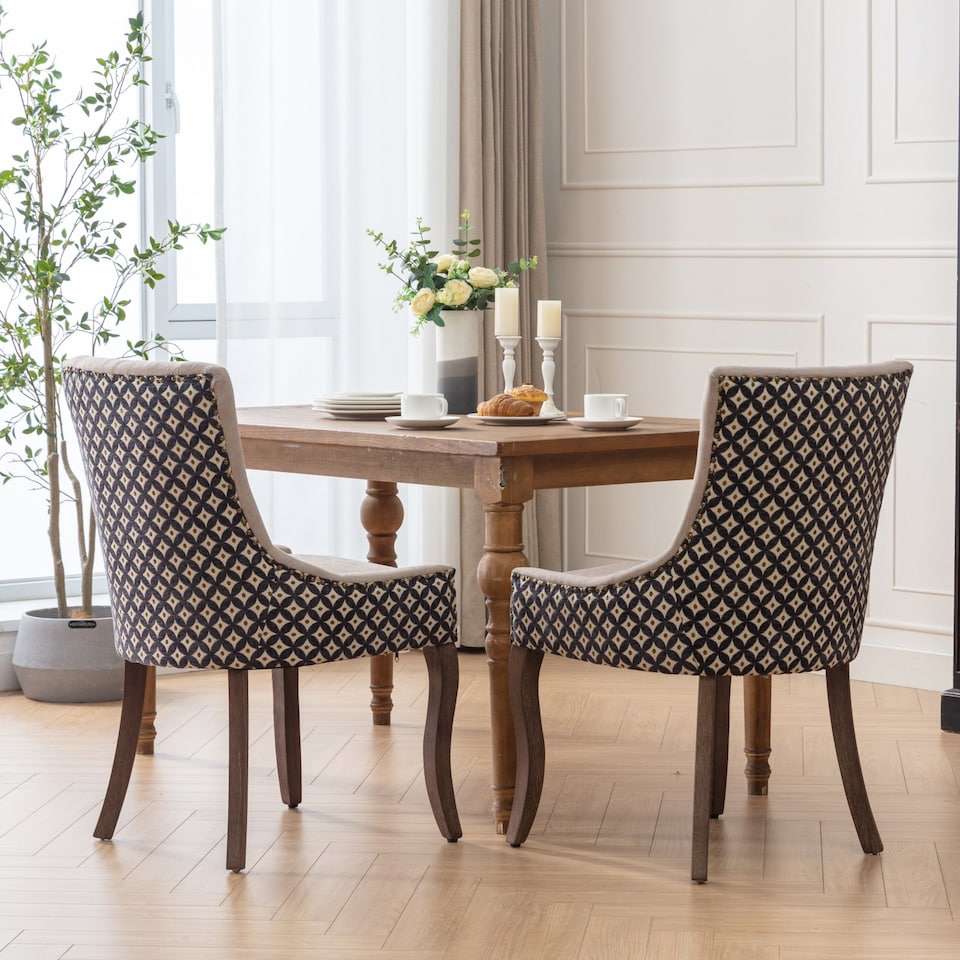 image 1 of Bewley Set of 2 Modern Fabric Dining Chairs with Wooden Legs