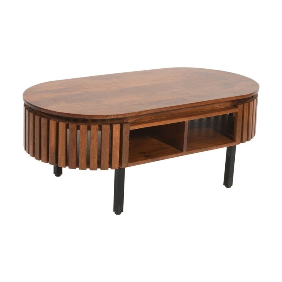 image 1 of Slatted Rectangular Coffee Table - Mango Wood - L55 x W110 x H42 cm Brown