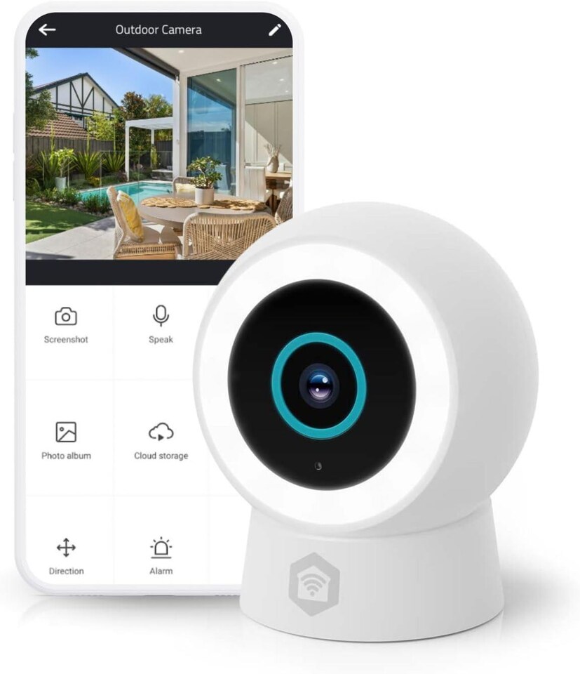 image 1 of NEDIS Wi-Fi Smart Outdoor Camera, 3MP 1296p, Motion Sensor, AI Human Detection, Dimmable Spotlight Full-Colour Night Vision, Two-Way Audio, IP65 Weatherproof - White