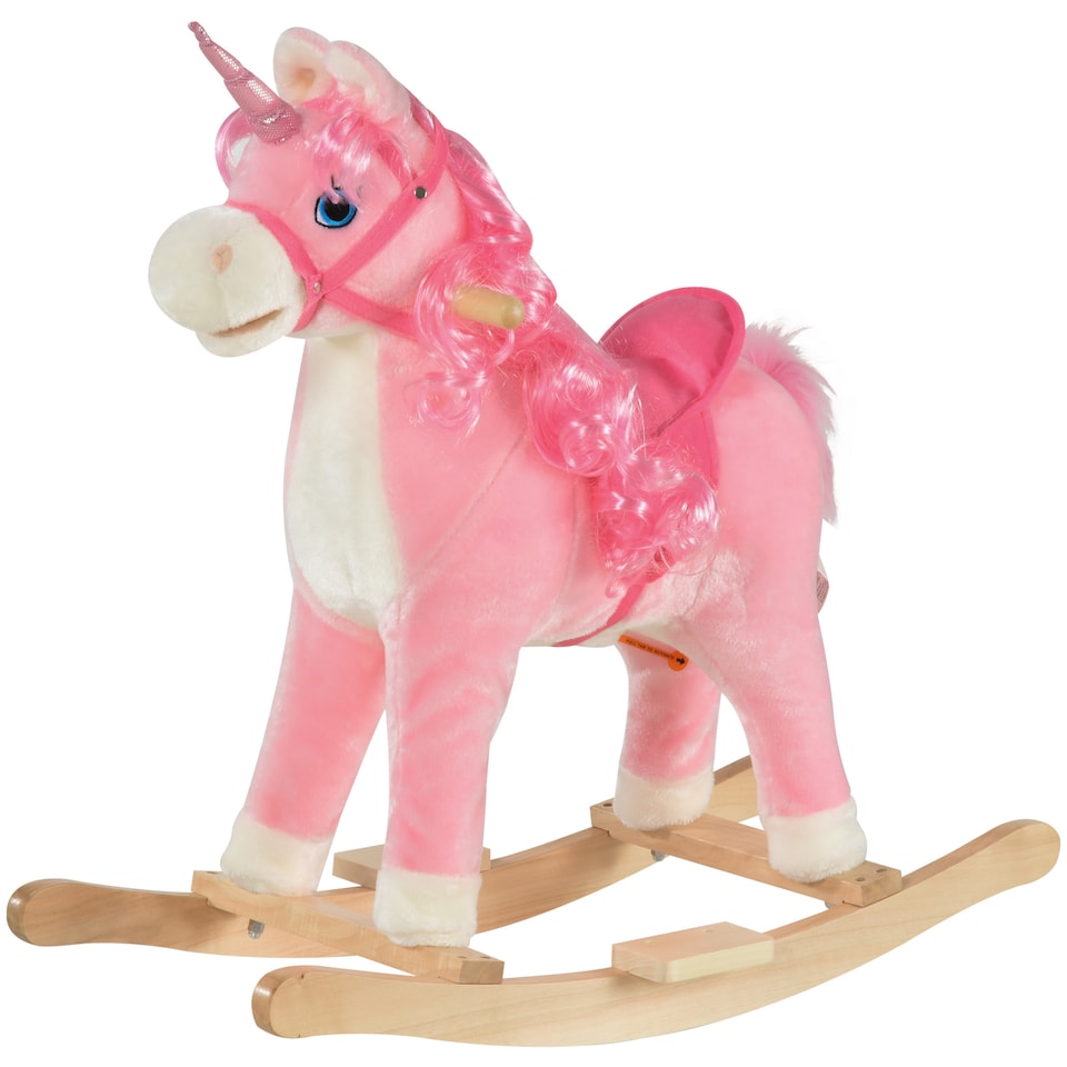 image 1 of HOMCOM Kids Rocking Unicorn Ride-On Horse Moving Mouth Tail Sounds 36-72 Mnths | Pink