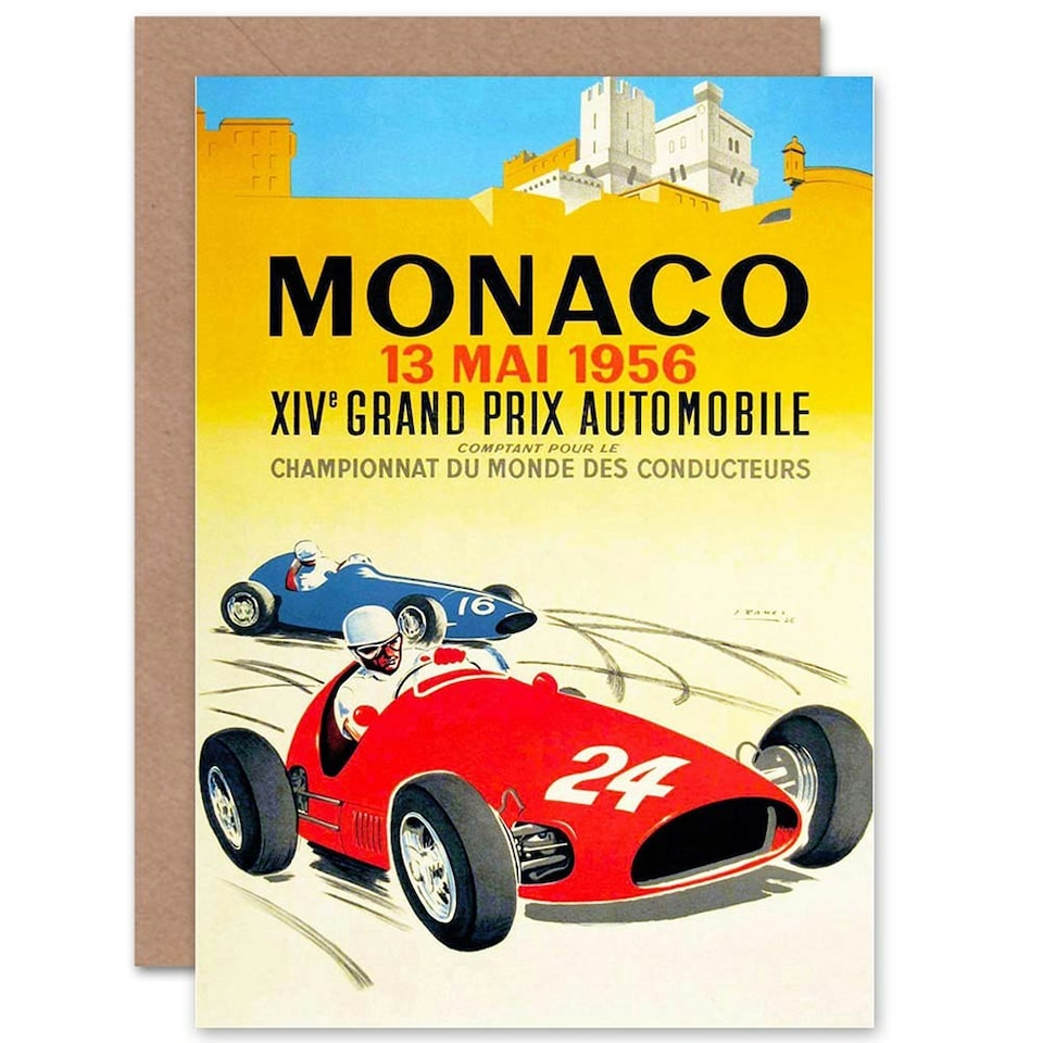 image 1 of Vintage Advert Grand Prix Automobile Race Monaco 1956 Greeting Card