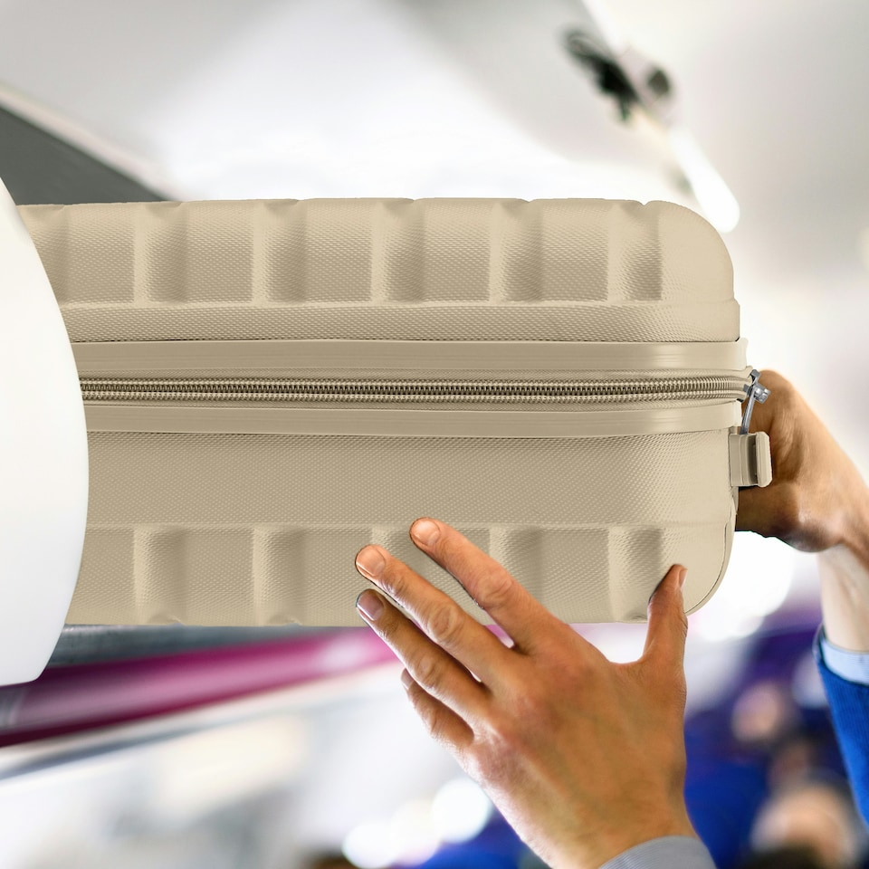 image 1 of Flight Knight Suitcase Sets 3 Piece, Large Suitcase, Extra Large Suitcase, easyJet Cabin Bag 45x36x20cm Underseat Carry On, 100+ Airlines Approved - BA, Ryanair | Cream | Champagne | Large