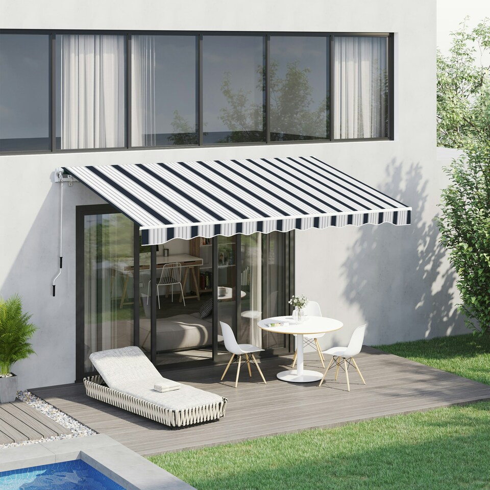 image 1 of Outsunny Garden Sun Shade Canopy Retractable Awning, 4 x 3(m) Blue and White