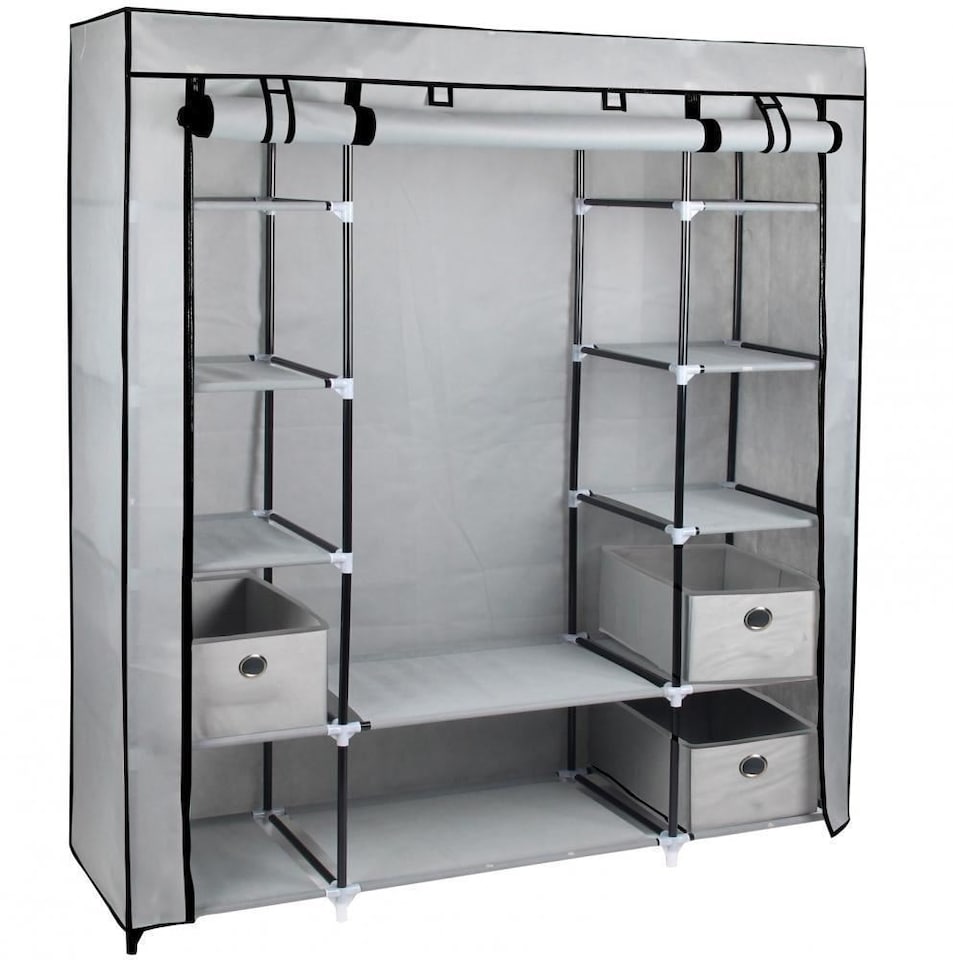 image 1 of Large Grey Fabric Canvas Wardrobe With Hanging Rail Shelving Clothes Storage | Grey