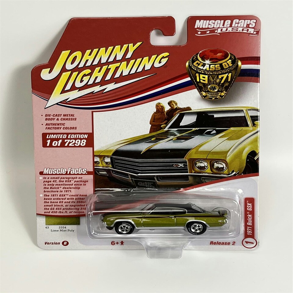 image 1 of 1971 Buick GSX Lime Mist Poly 1:64 Scale Johnny Lightning JLMC026B