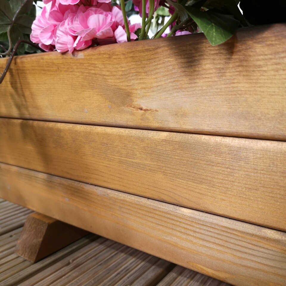 image 1 of Tom Chambers Hand Made 87cm x 28cm Traditional Rustic Wooden Large Garden Trough Flower Bed Planter Brown