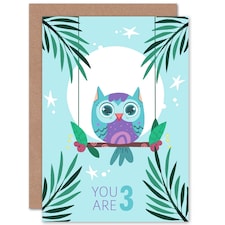 Kawaii Owl Perch Birthday You are 3 3rd Greeting Card