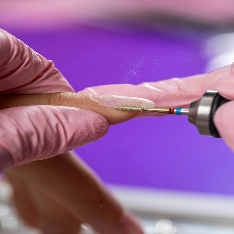 image 1 of IQ Nails DuoFrez Diamond Nail Drill Bit Long Flame Shape Fine Standard 2.1mm ZRN Coating 243R.FM.021_ZRN