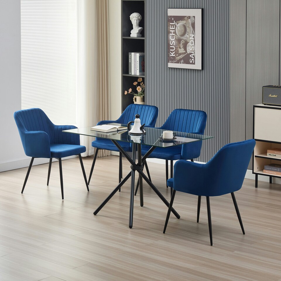 image 1 of Miami Dining Table with 4 Charlotte Velvet Chairs Black