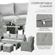 image 6 of Outsunny 6pc Padded Outdoor Rattan Wicker 3-Seat Sofa Recliner Footstool Table