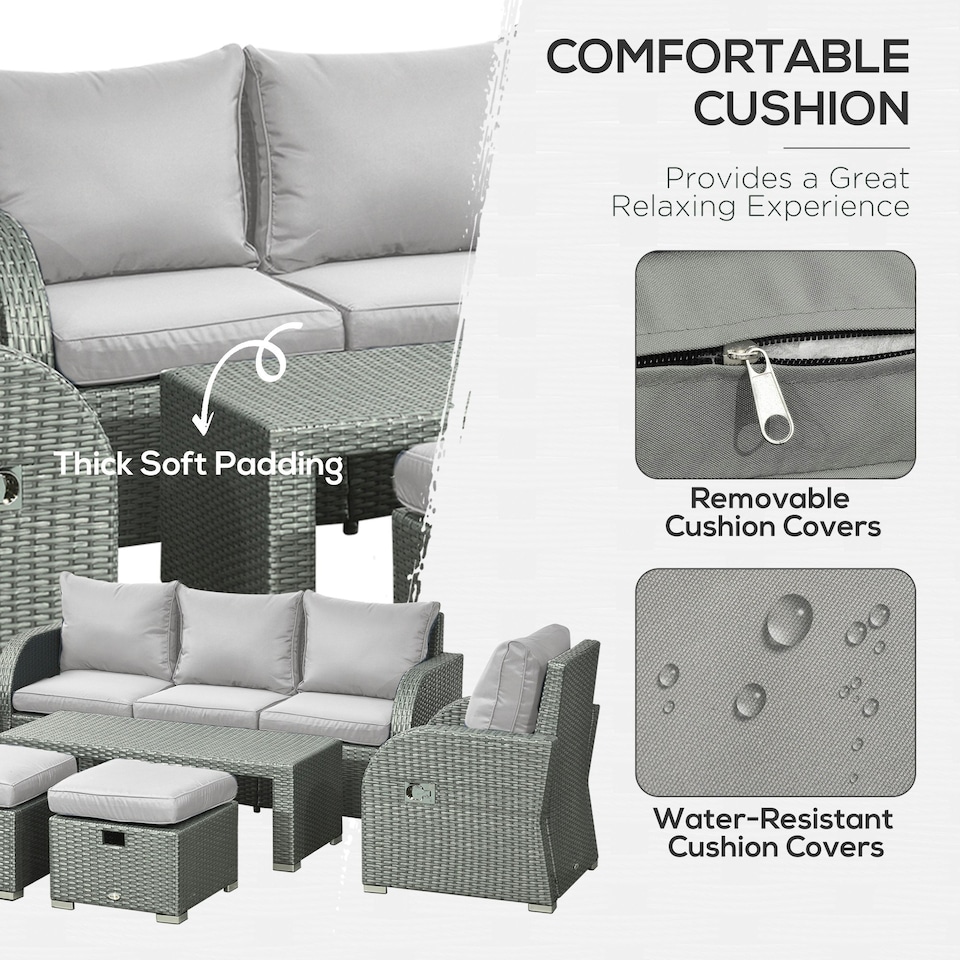image 1 of Outsunny 6pc Padded Outdoor Rattan Wicker 3-Seat Sofa Recliner Footstool Table