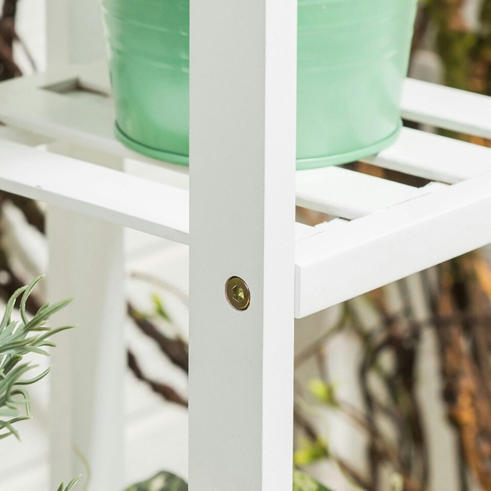 image 1 of Living and Home Wooden Multi-Tiered Potted Plant Stand - White