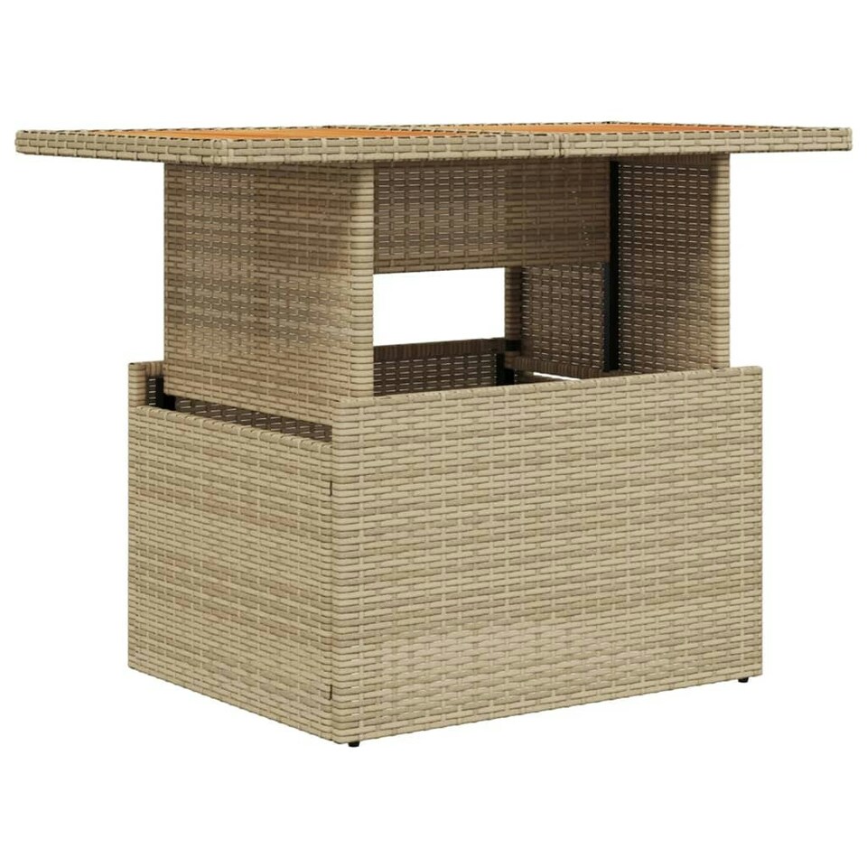Garden Table Beige 100x55x73 cm Poly Rattan and Acacia Wood Tesco