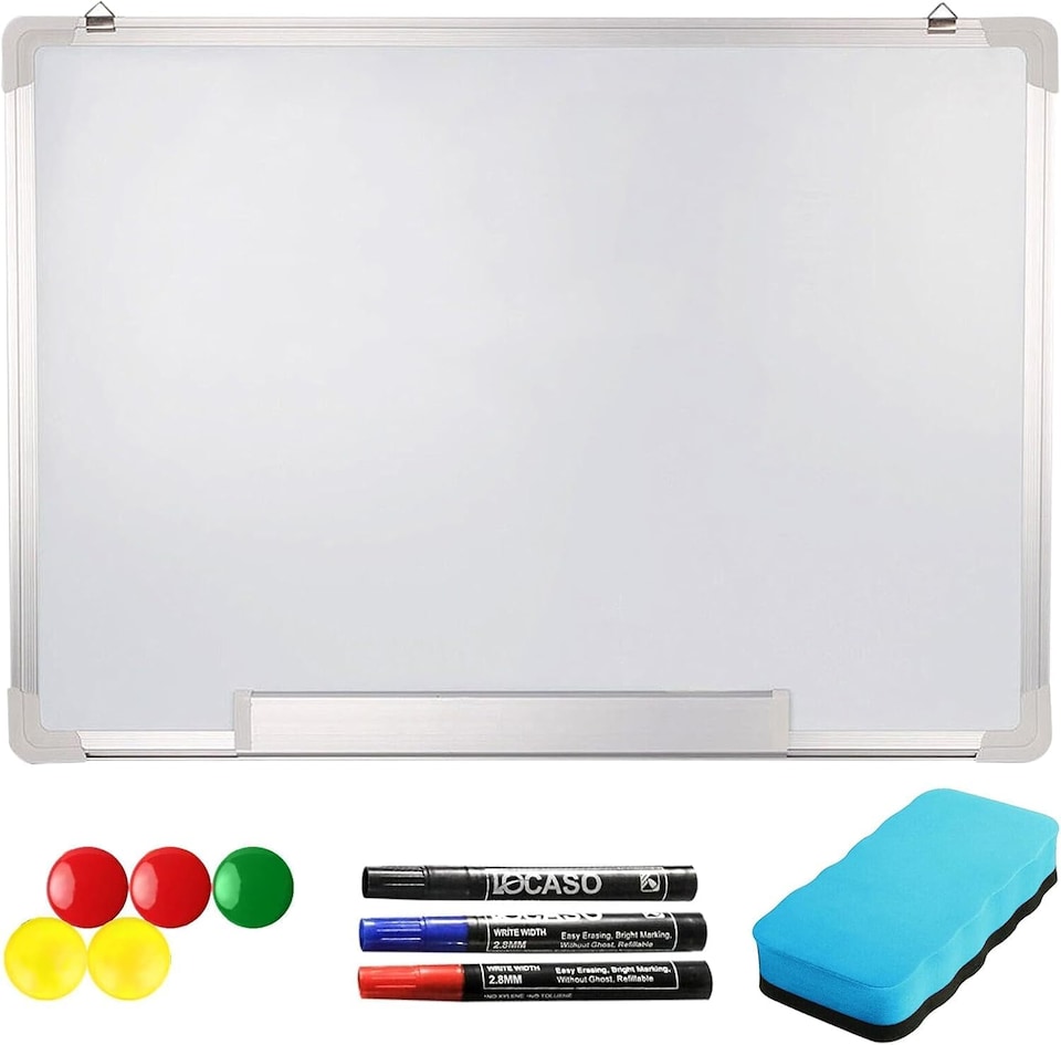 image 1 of Magnetic Whiteboard 700 X 500mm Aluminum Frame Lightweight Hanging Dry Wipe Erase White Board Office, School & Home Writing Boards