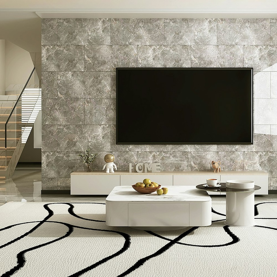 image 1 of Living and Home 10 Pcs Peel and Stick Marble Wall Tile, Dark Grey | Grey