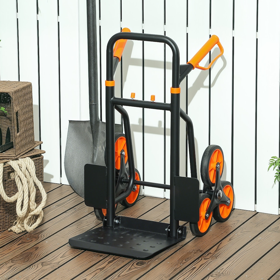 image 1 of DURHAND Trolley Hand Trucks 6-Wheels Foldable Load Cart Steel, Orange