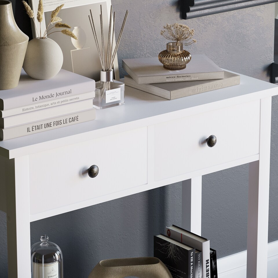 image 1 of Vida Designs Windsor 2 Drawer Console Table With Shelf, White