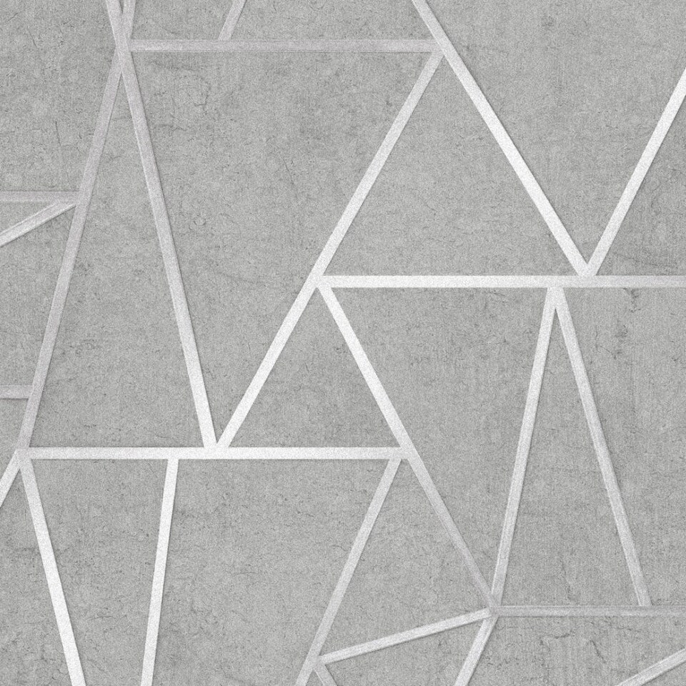 image 1 of Metro Geometric Apex Wallpaper in Grey & Silver | Grey | Grey & Silver | 53cm x 10m