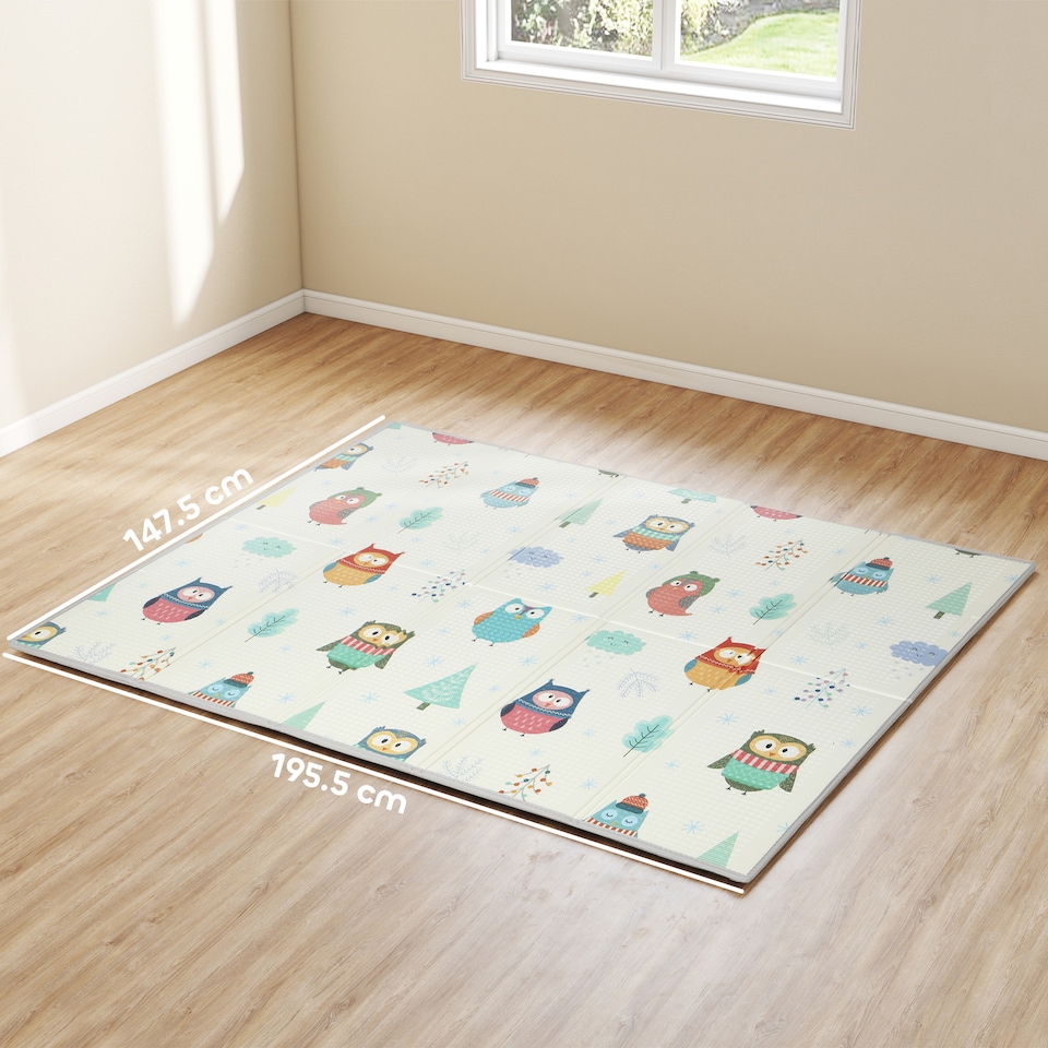 image 1 of AIYAPLAY Baby Play Mat Double-Sided, Foldable and Waterproof Large Foam Playmat, Reversible Kids Floor Mat for Crawling, Learning and Development, 195.5L x 147.5W cm, Car Track and Owl Theme