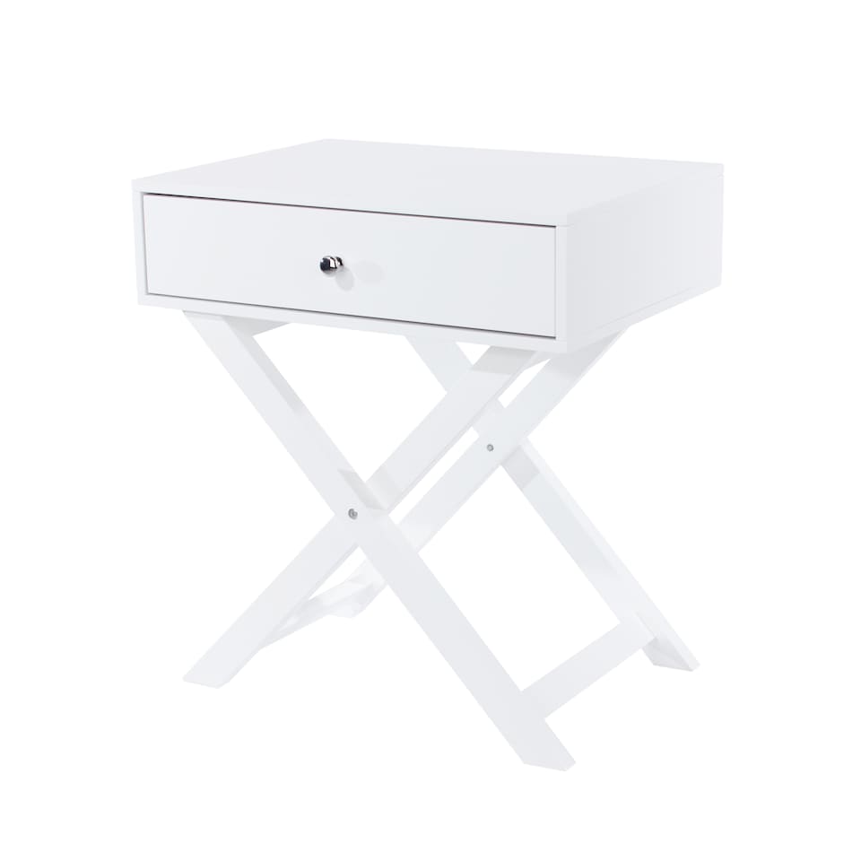 image 1 of Options 1 Drawer X-Frame Bedside Table - Painted Finish, Polished Metal Handle | White | White | One Size | 1