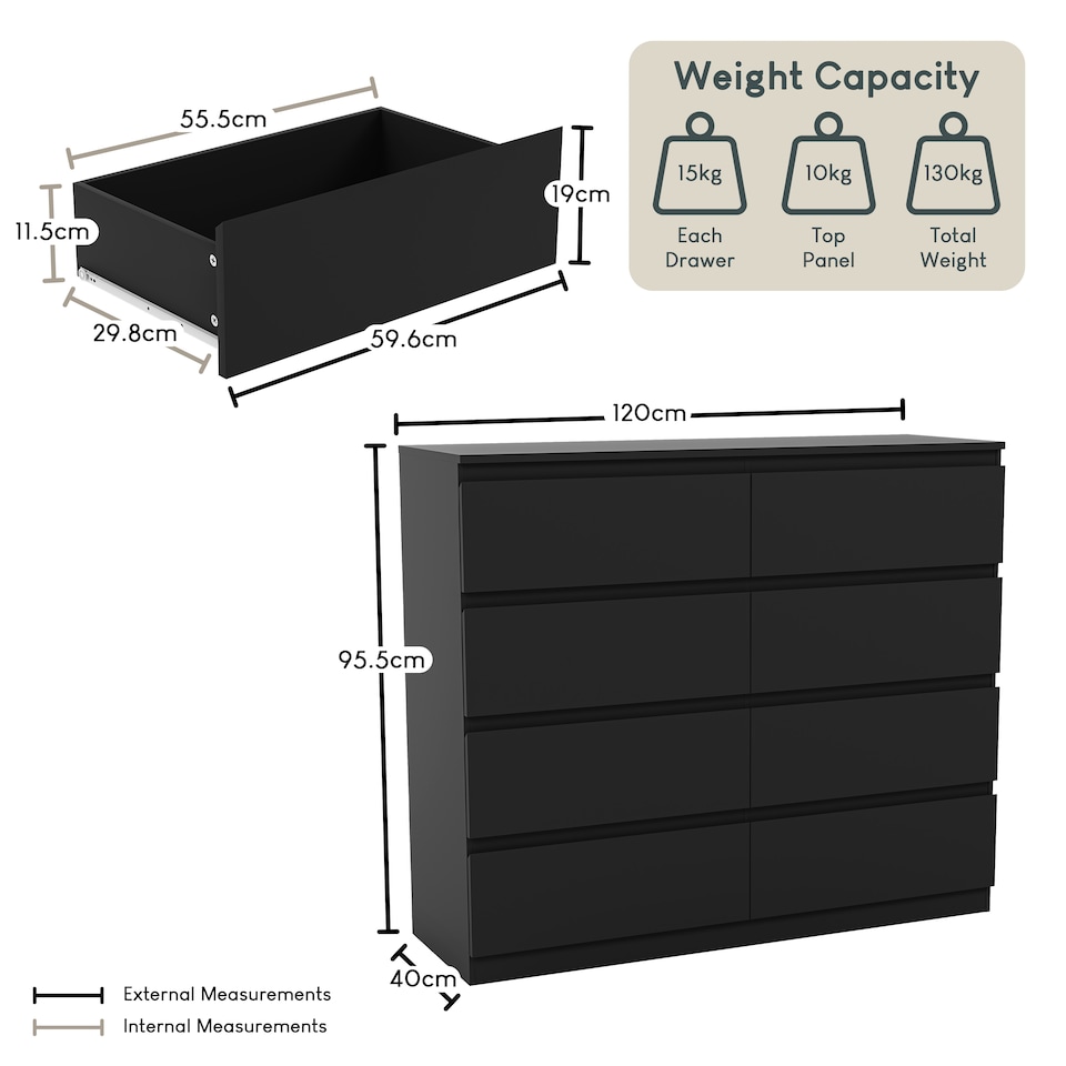 image 1 of Vida Designs Denver 8 Drawer Chest of Drawers Bedroom Storage, Black