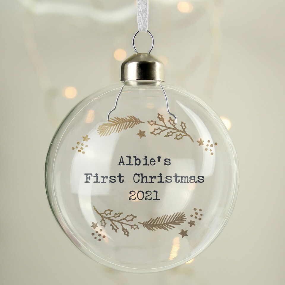 image 1 of Personalised Gold Wreath Glass Bauble