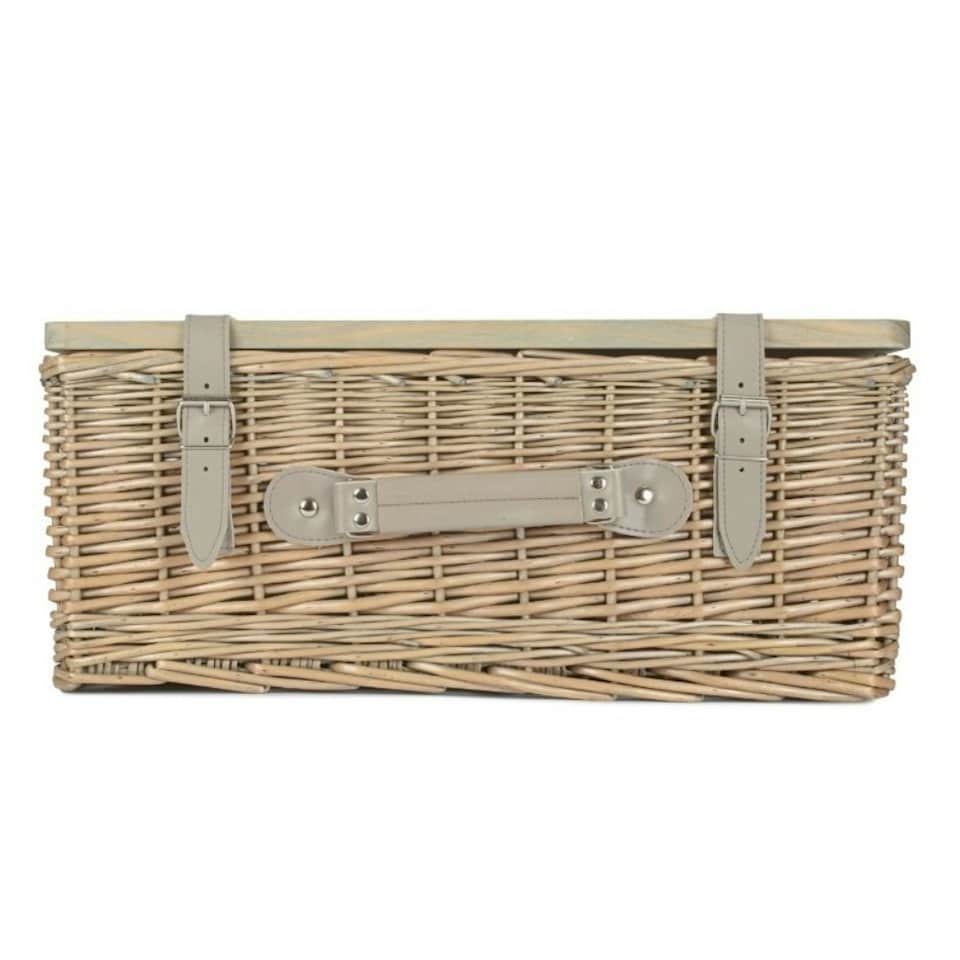 image 1 of Antique Wash Empty Picnic Basket with Pinewood Lid Brown | L