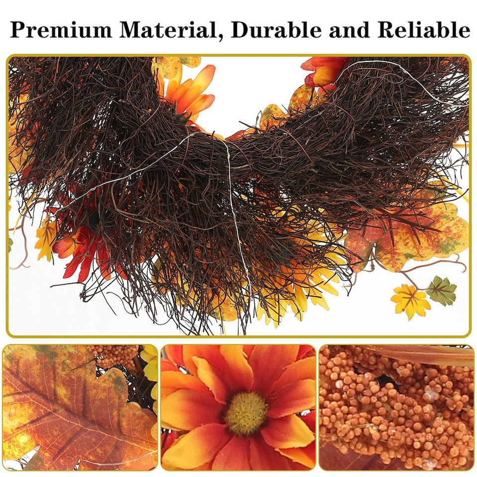 image 1 of Living and Home Large Autumn Daisy Maple Leaf Wreath Halloween Decor