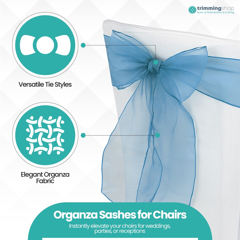 image 1 of 17 x 280cm Organza Chair Sashes, Sheer Sash Ties - 1pc