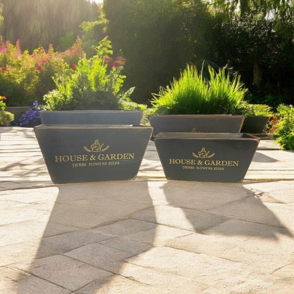 image 1 of "House & Garden" Outdoor Planters (Set of 4) - Wood - Black Black