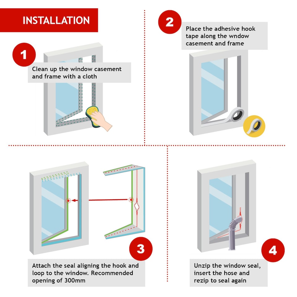 image 1 of SPARES2GO Universal AC Window Seal Kit for Portable Air Conditioning / Tumble Dryer Hose Vent
