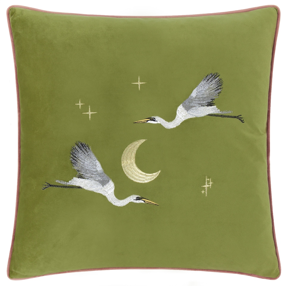 image 1 of Paoletti Moonlit Flight Embroidered Velvet Cushion