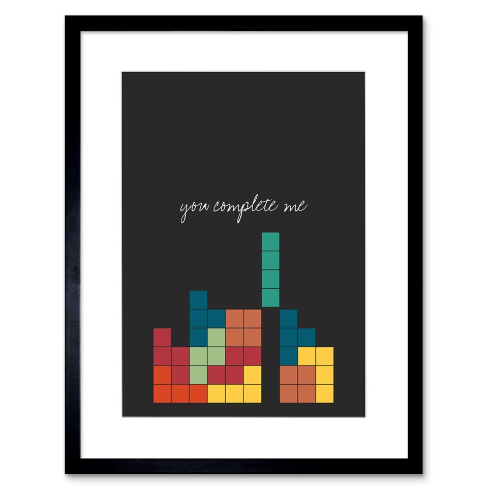 image 1 of You Complete Me Tetris Blocks Romantic Fun 9x7" Black Framed Wall Art Print