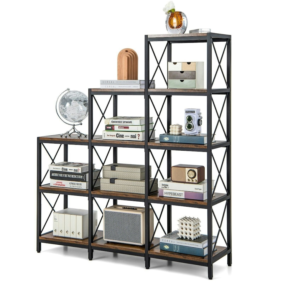 image 1 of COSTWAY Wooden 9 Cube Bookcase 5 Tier Bookshelf Anti-toppling Brown