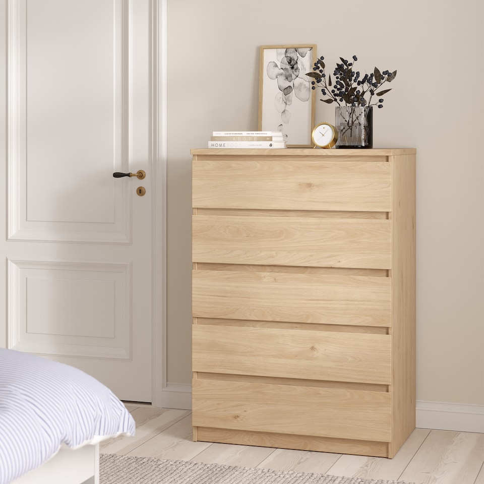 image 1 of Naia Chest of 5 Drawers in Jackson Hickory Oak